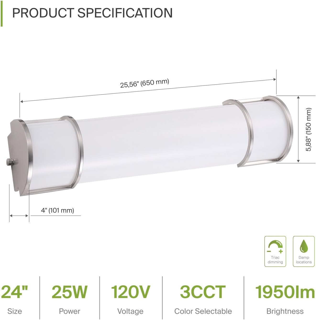 Nickel Dimmable LED Bathroom Vanity Light Bar