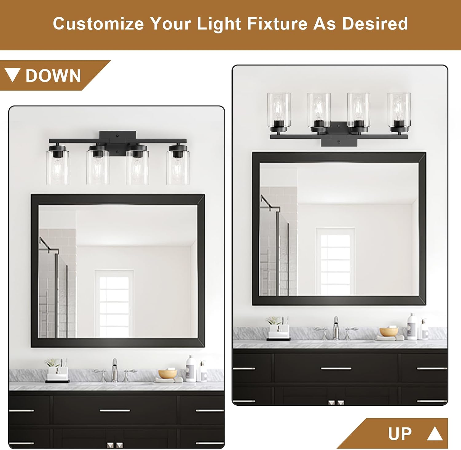Modern 4‑Light Black Bathroom Vanity Wall Sconce