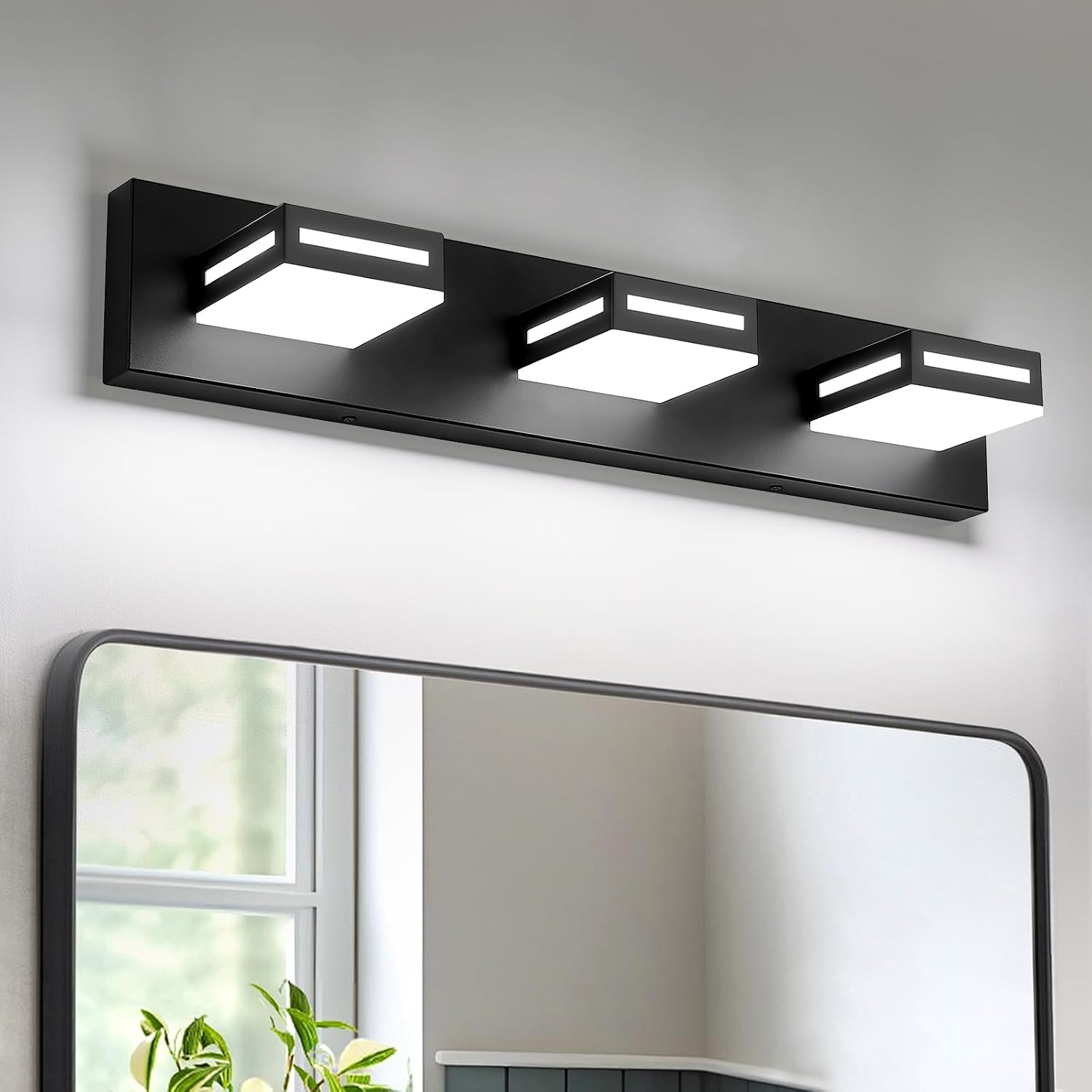 Matte Black 3‑Light LED Bathroom Vanity Light