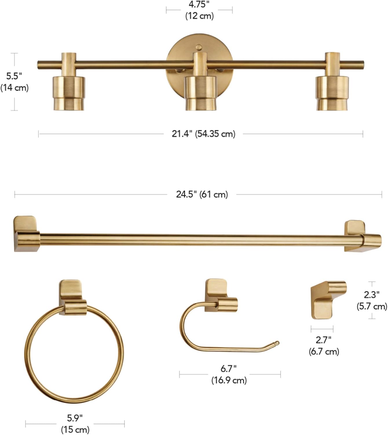 Matte Brass Bathroom Accessory Vanity Light Set