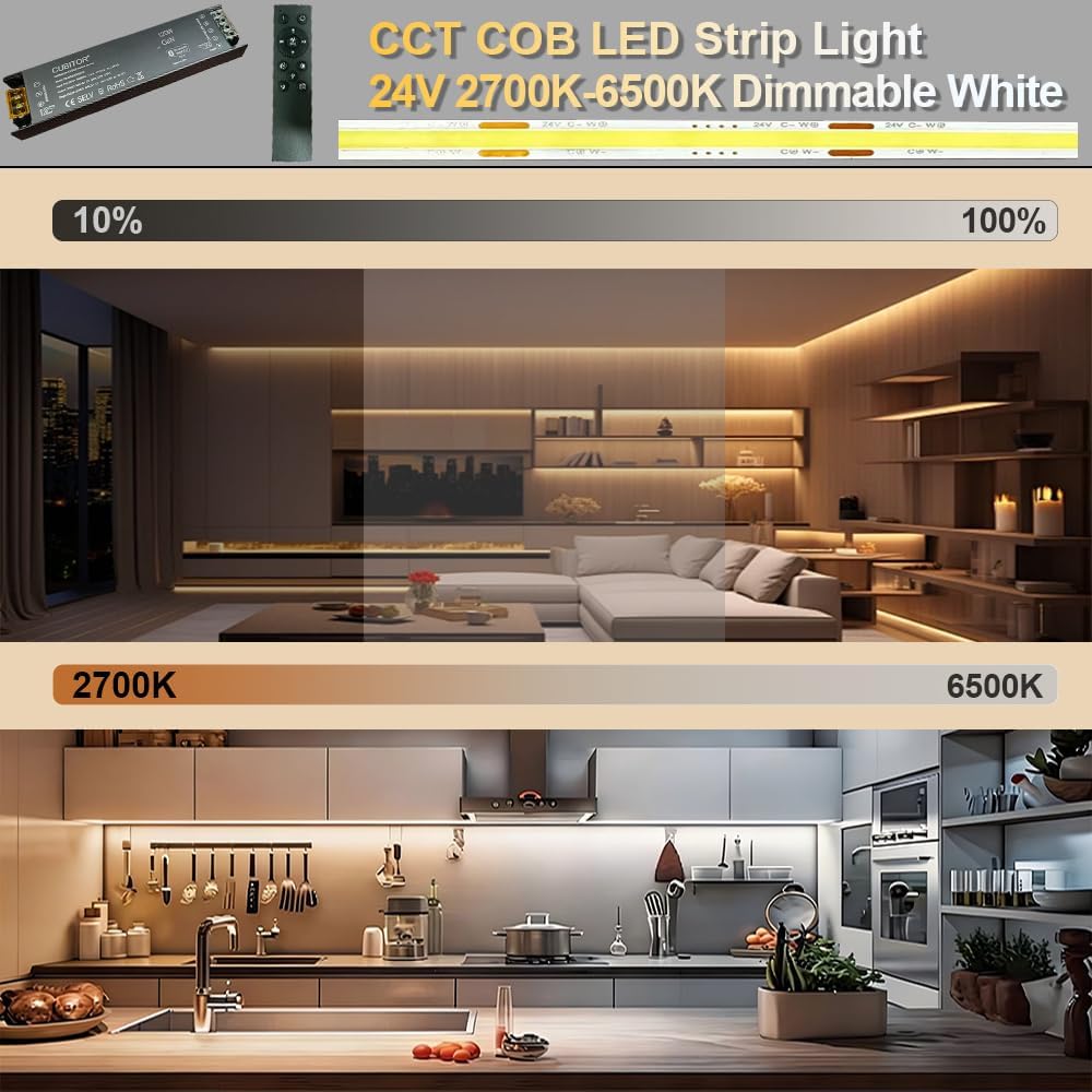 Smart Dimmable CCT COB LED Strip Light Kit