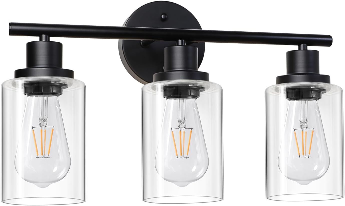 Modern Black 3‑Light Bathroom Vanity Wall Lamp
