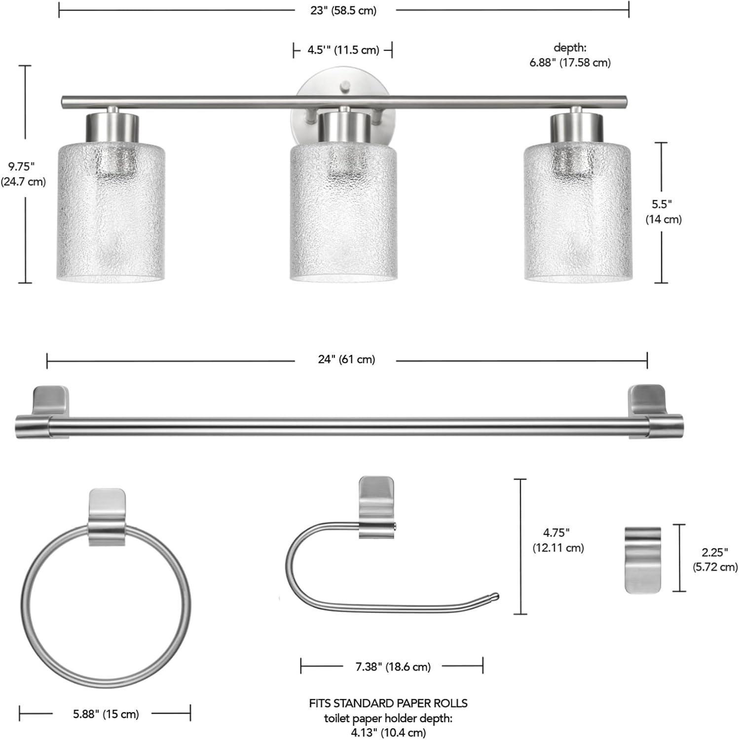 Brushed Nickel Bathroom Vanity Light Accessory Set
