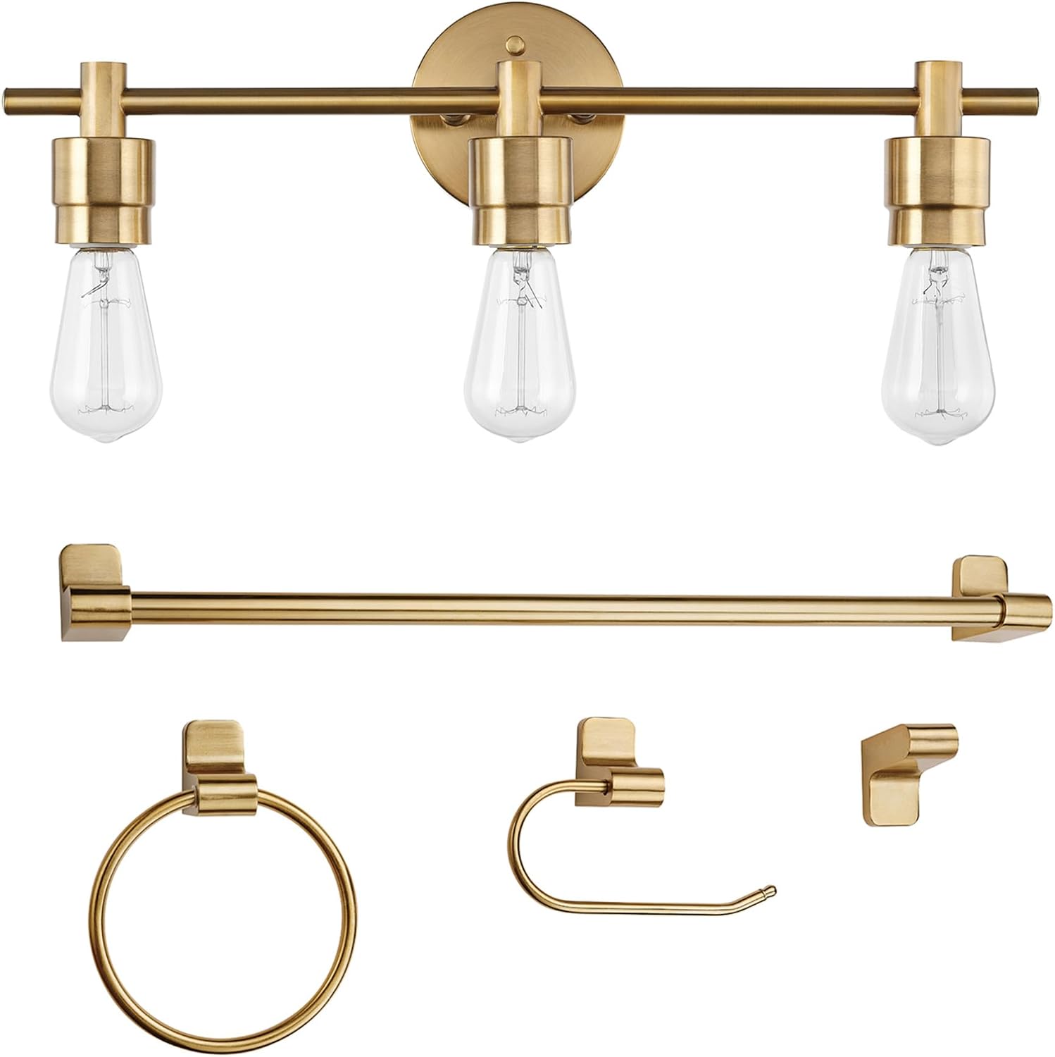 Matte Brass Bathroom Accessory Vanity Light Set