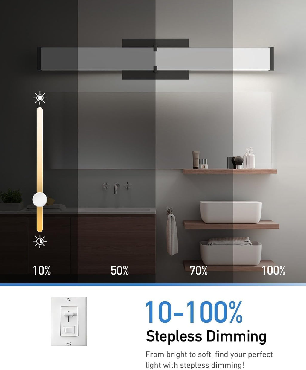 Dimmable LED Black Bathroom Vanity Light Bar