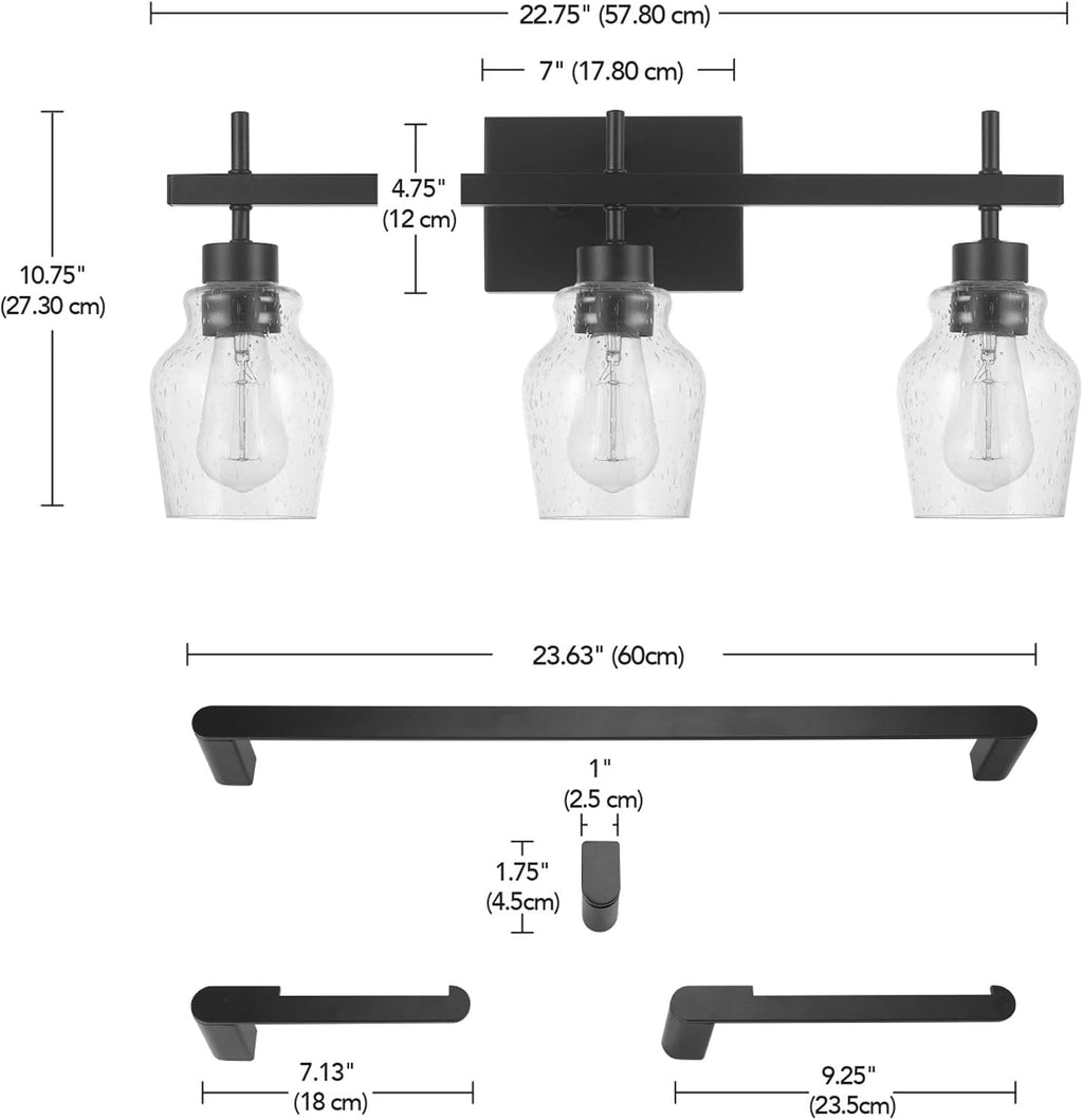Matte Black Bathroom Vanity Light Accessory Set