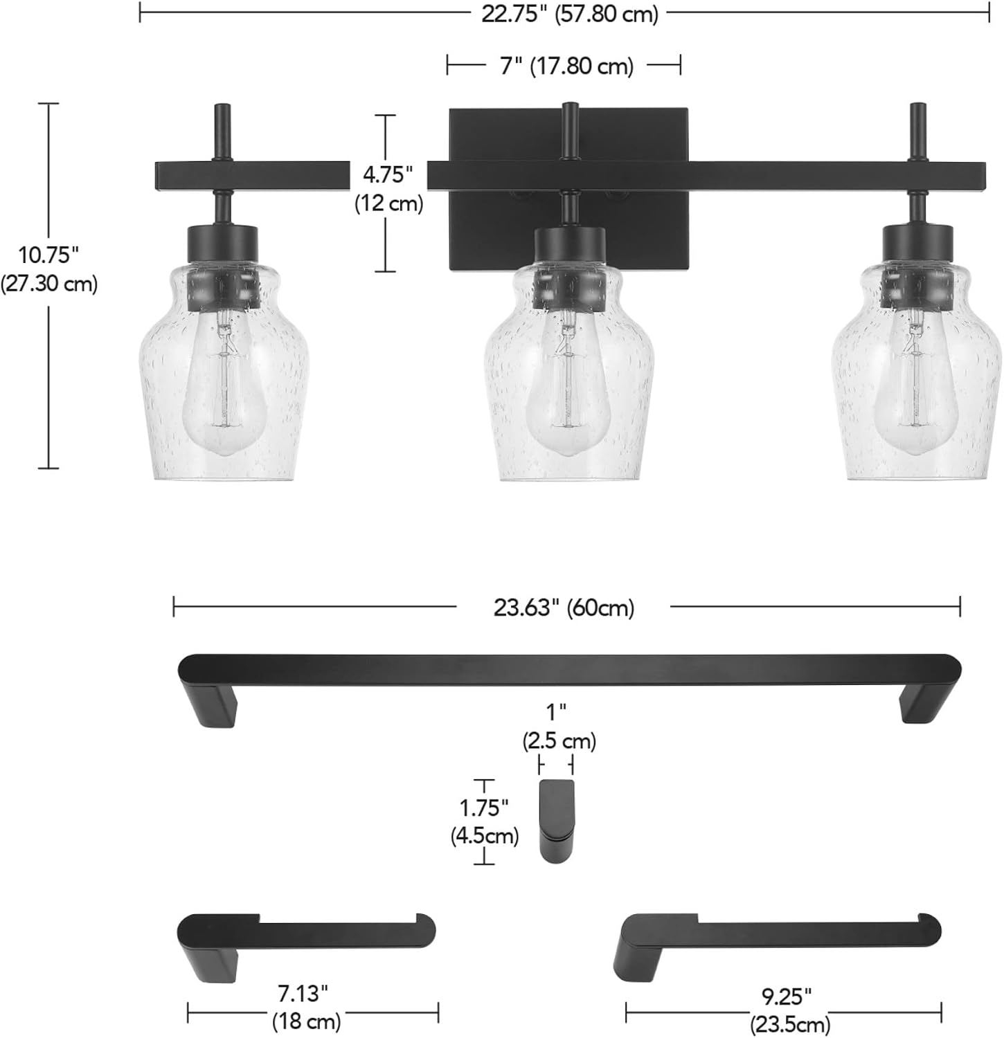 Matte Black Bathroom Vanity Light Accessory Set