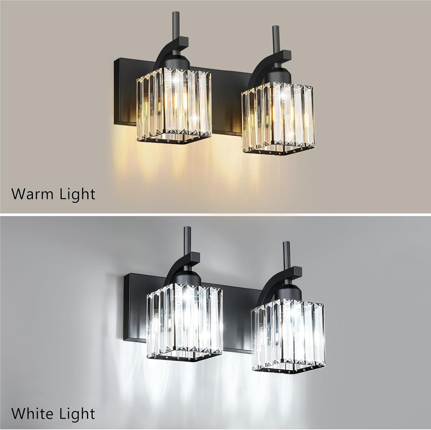 Crystal 2‑Light Black Bathroom Vanity Light Fixture