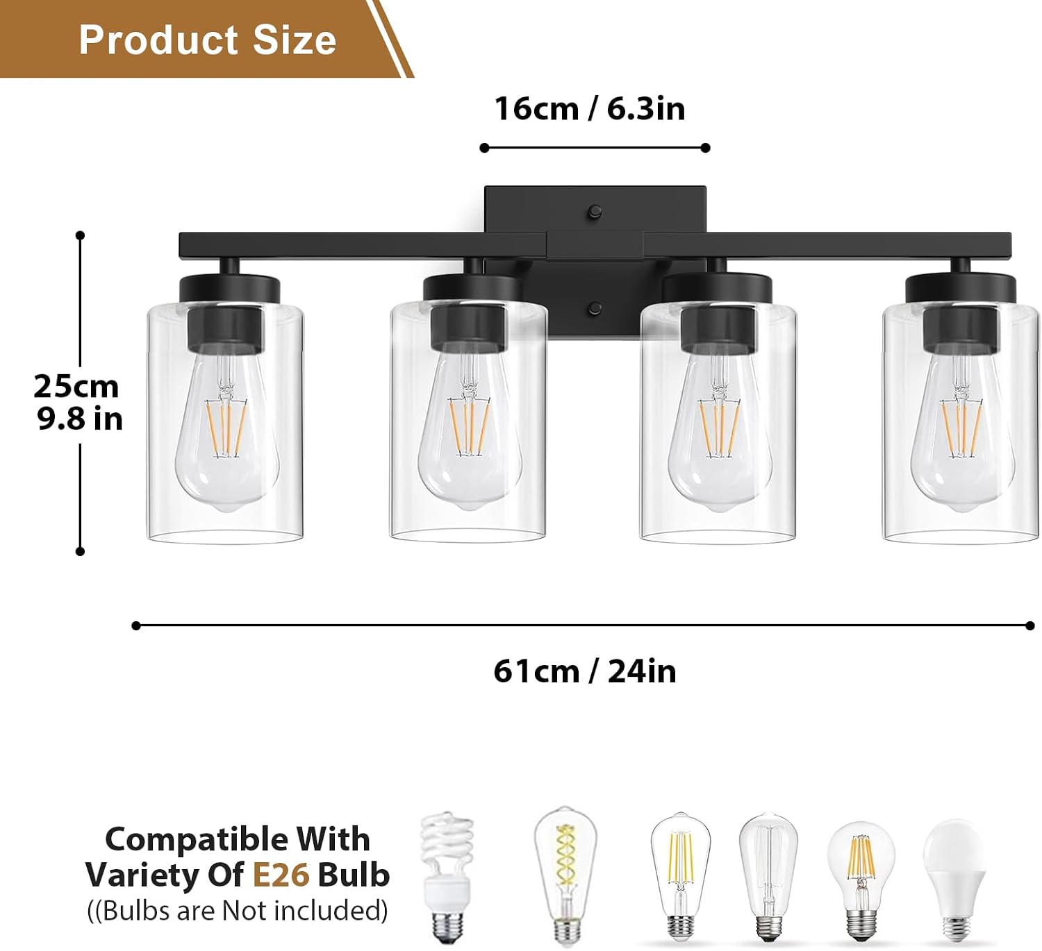 Modern 4‑Light Black Bathroom Vanity Wall Sconce