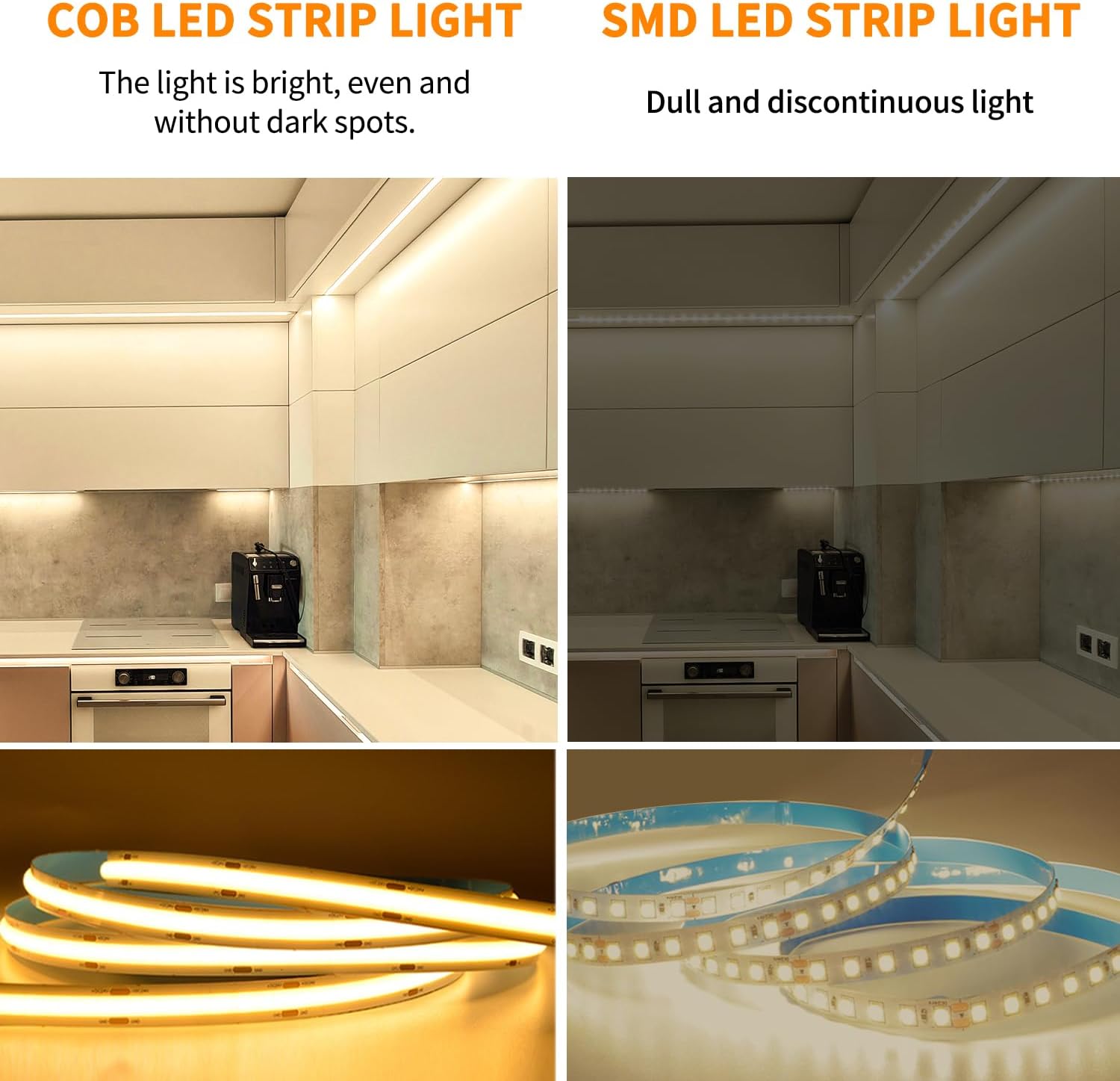 Dimmable Warm White COB LED Strip Lights