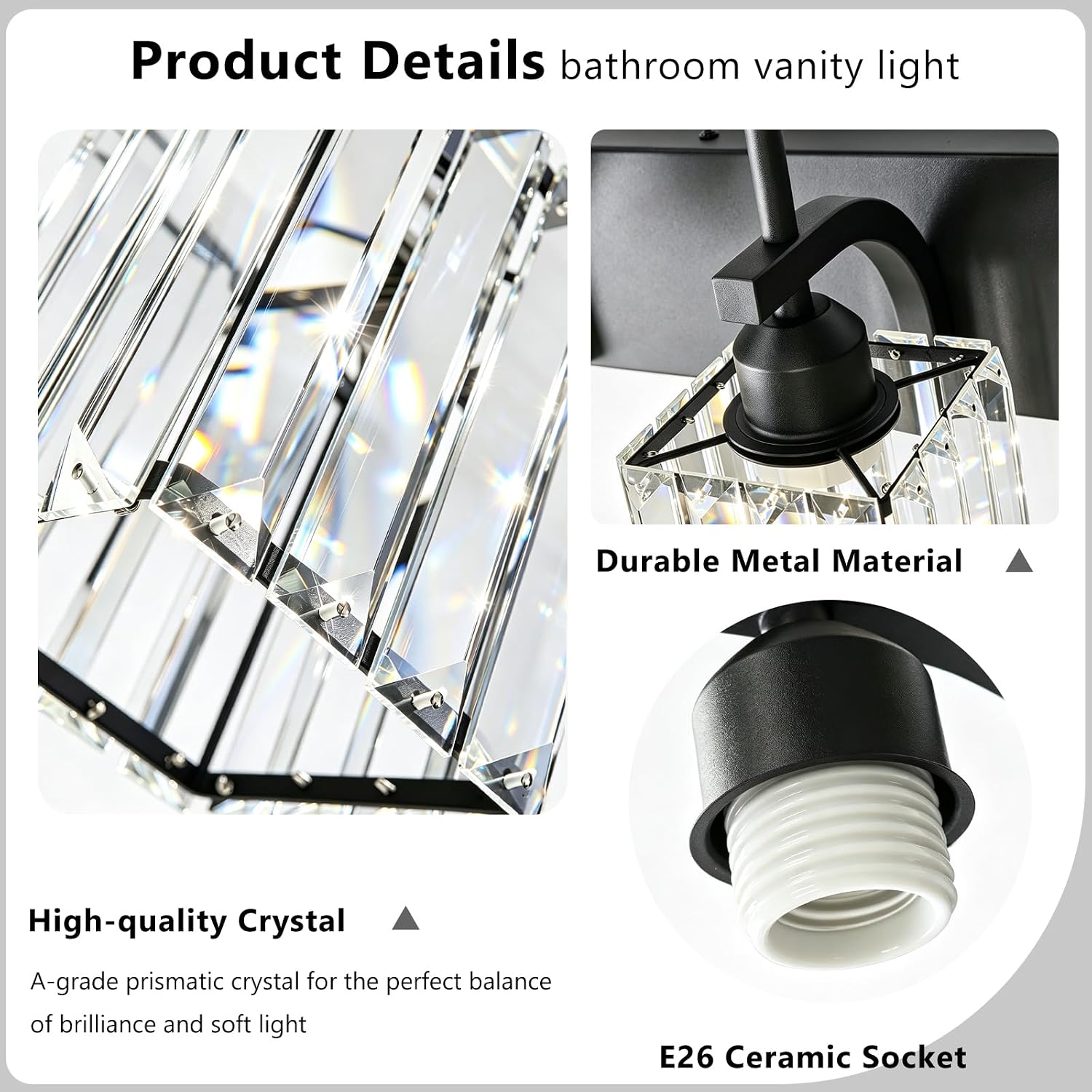 Crystal 2‑Light Black Bathroom Vanity Light Fixture