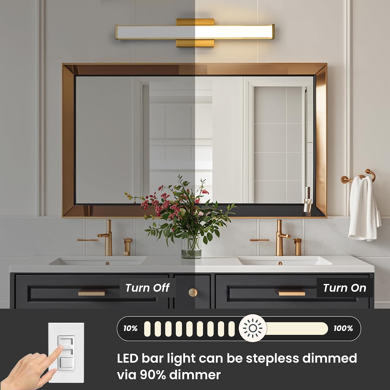 Golden Dimmable LED Bathroom Vanity Light Bar
