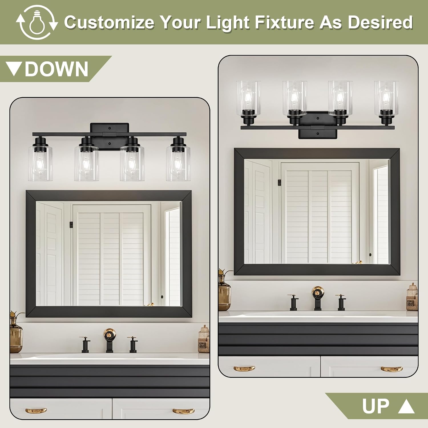 Black 4‑Light Bathroom Vanity Wall Light Fixtures