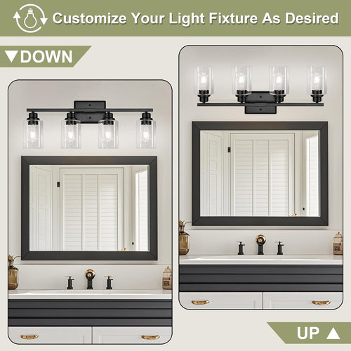 Black 4‑Light Bathroom Vanity Wall Light Fixtures