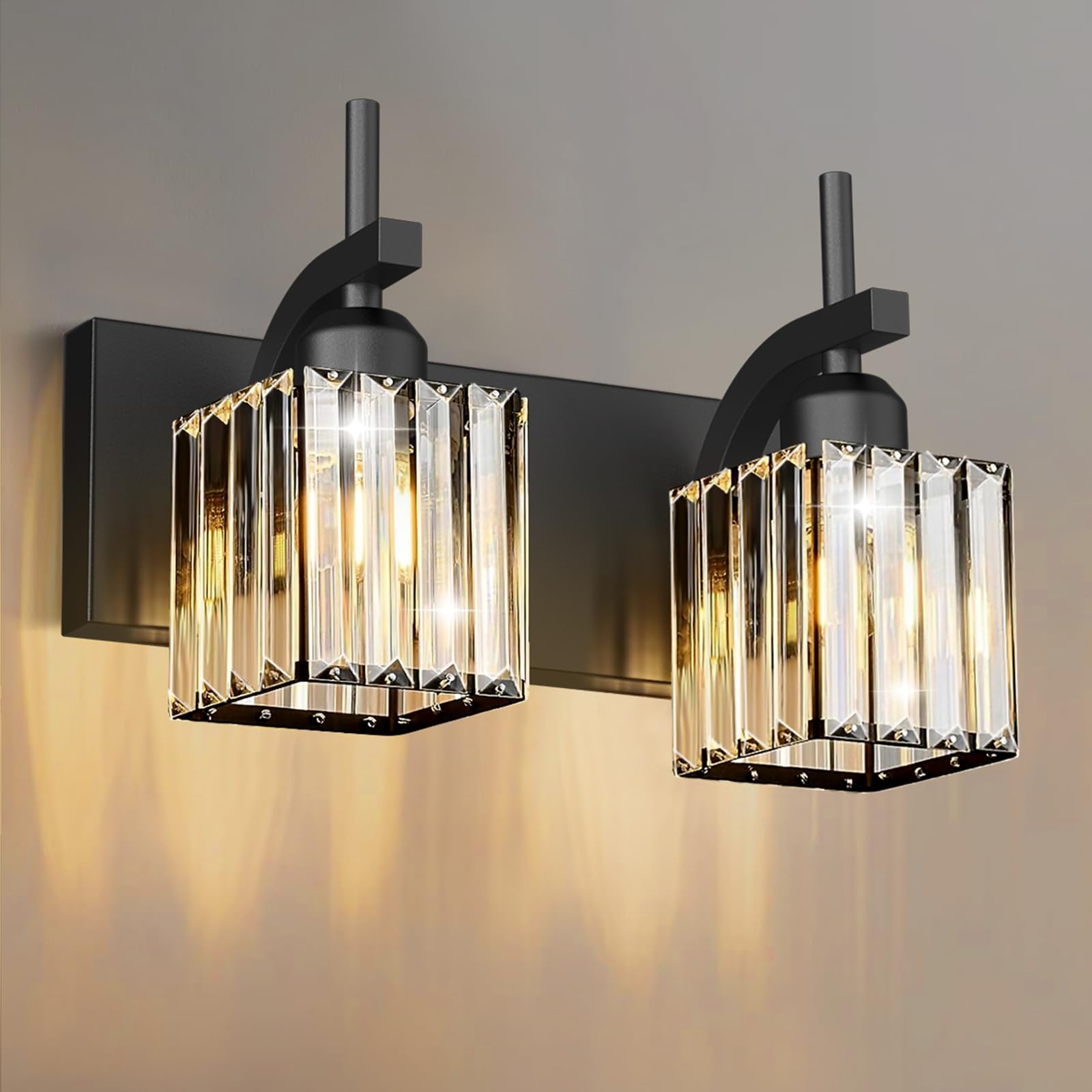 Crystal 2‑Light Black Bathroom Vanity Light Fixture
