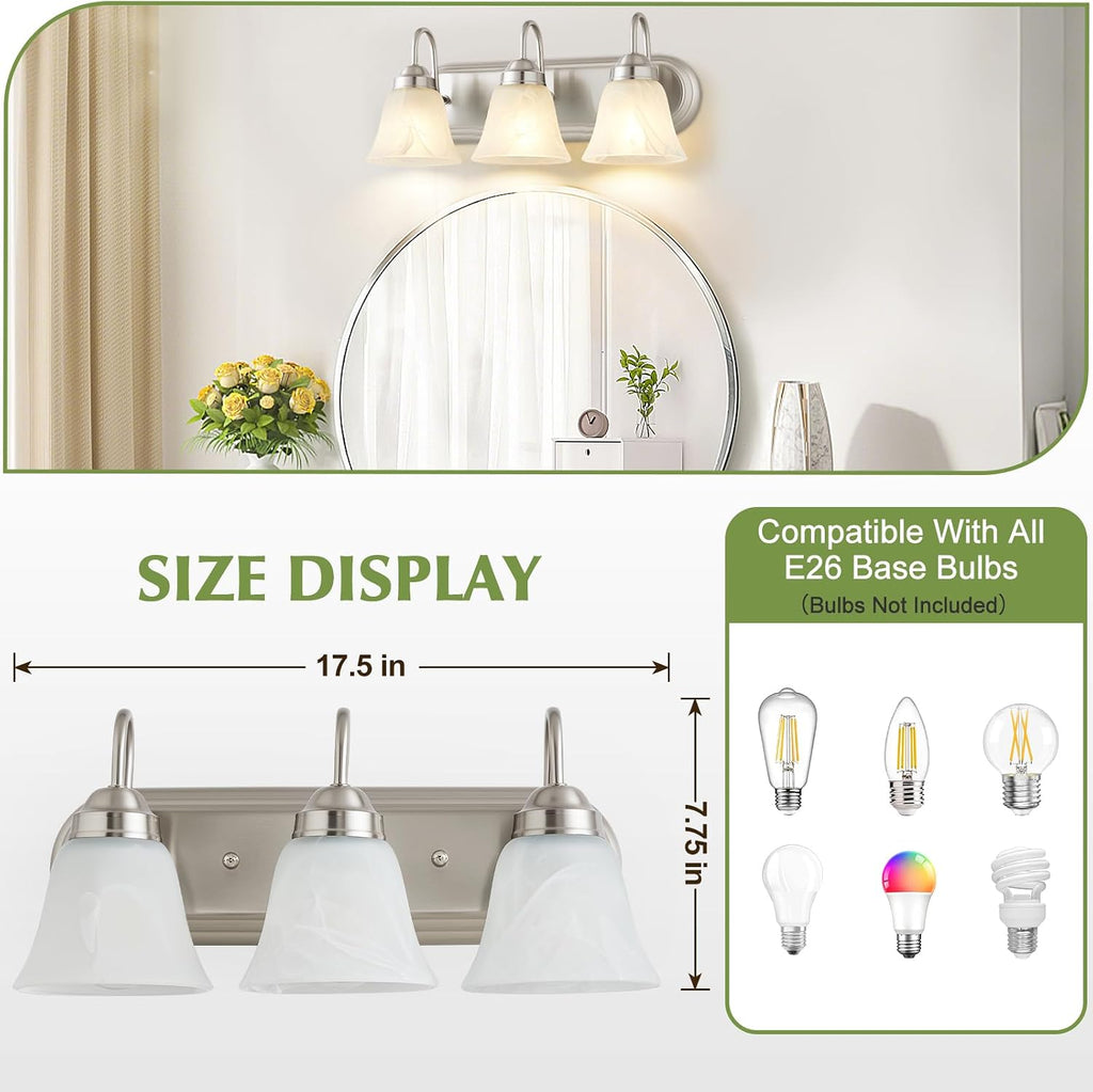 Modern 3‑Light Brushed Nickel Bathroom Vanity Lamp