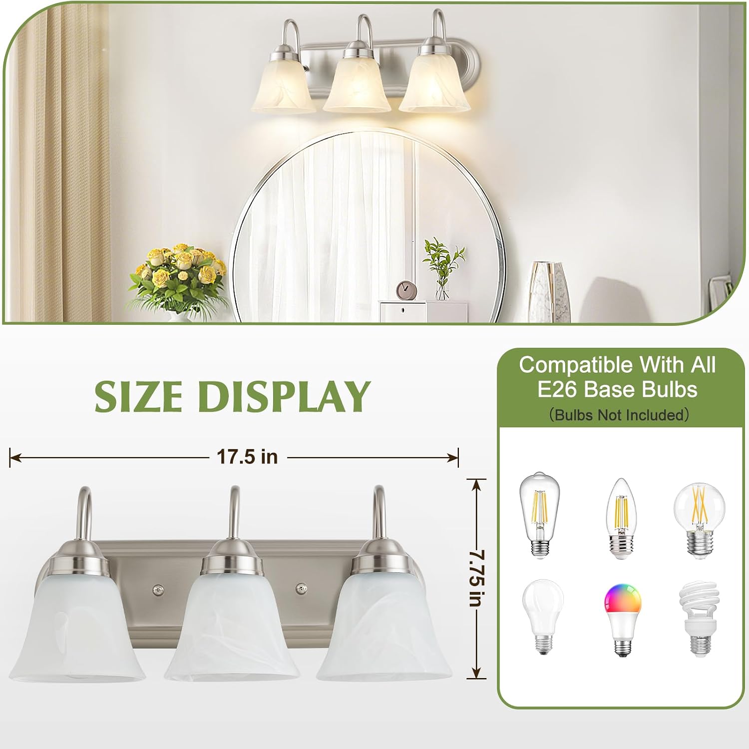 Modern 3‑Light Brushed Nickel Bathroom Vanity Lamp