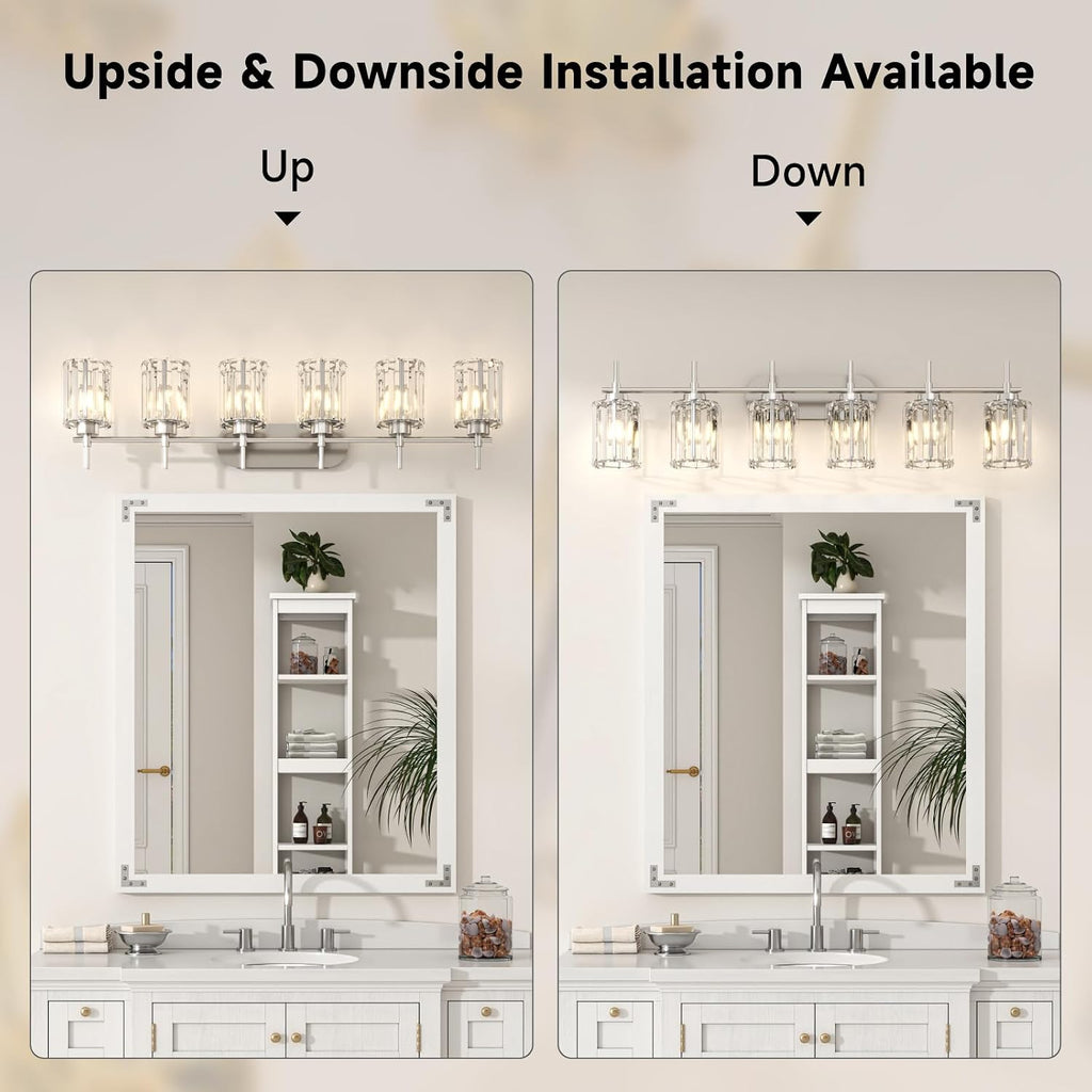 Nickel 6‑Light Bathroom Vanity Wall Light Fixture