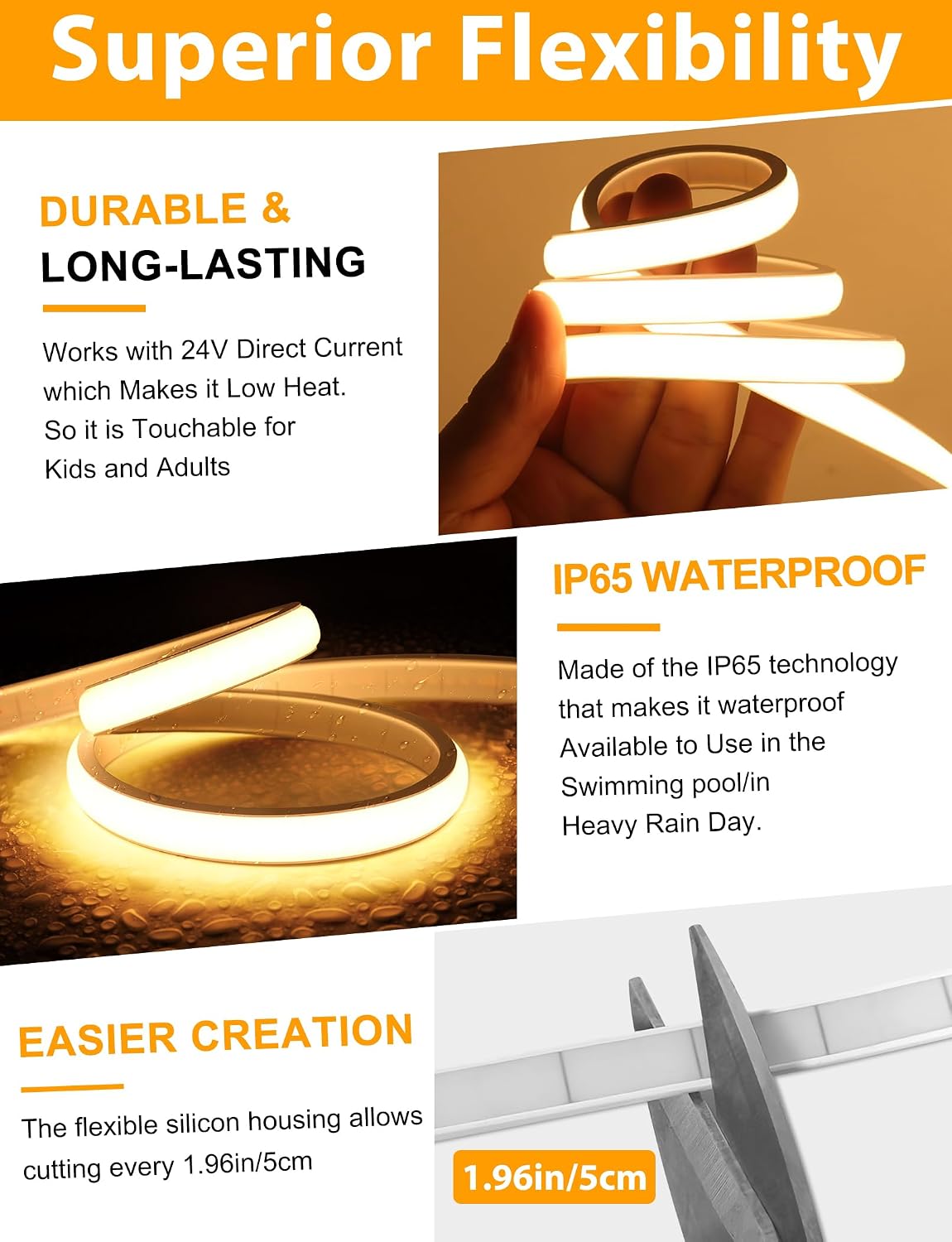 Dimmable Waterproof Warm COB LED Strip Lights