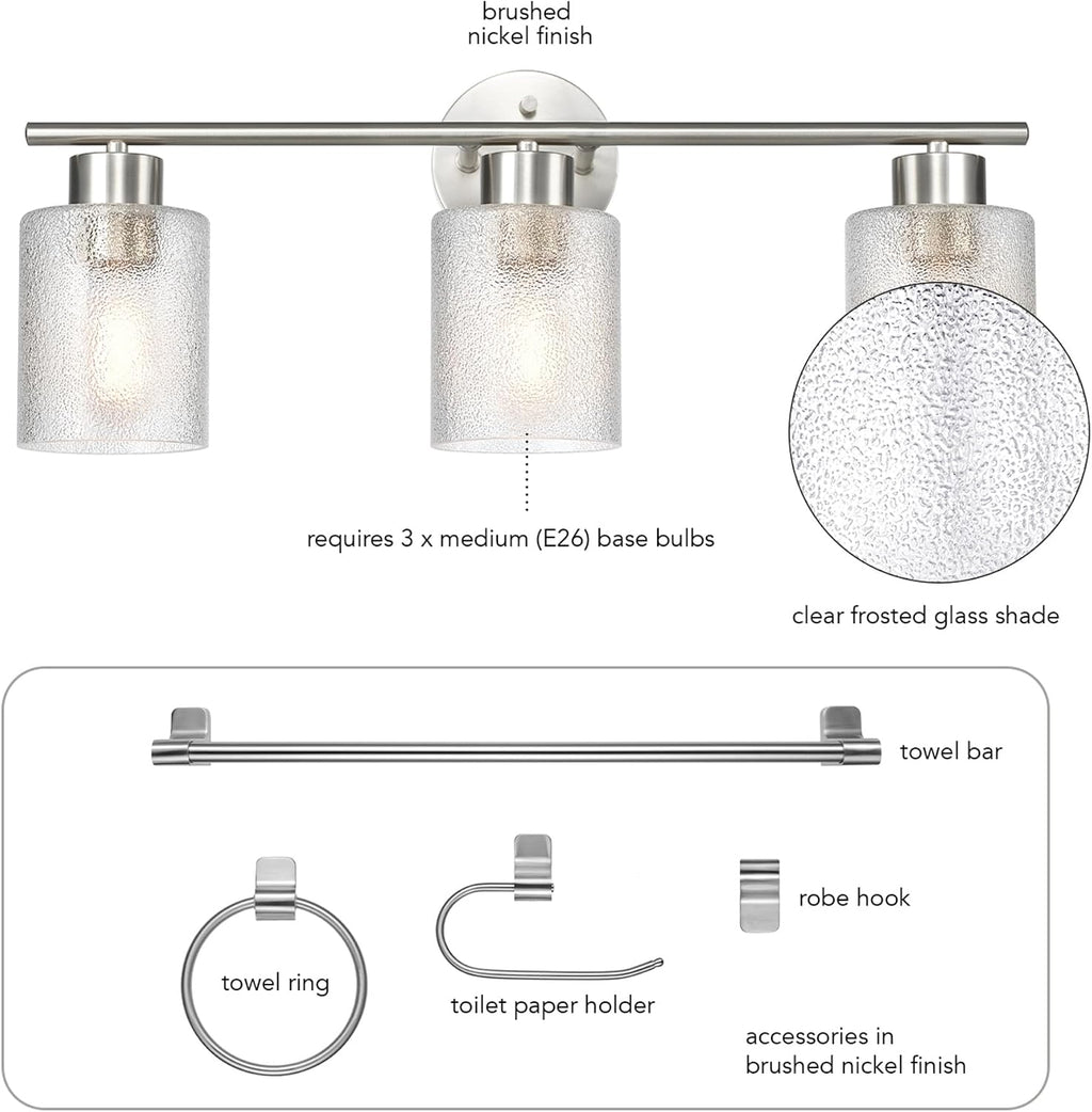 Brushed Nickel Bathroom Vanity Light Accessory Set