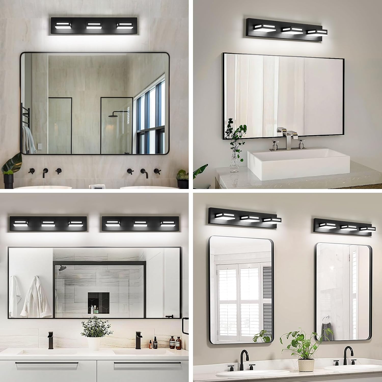 Matte Black 3‑Light LED Bathroom Vanity Light