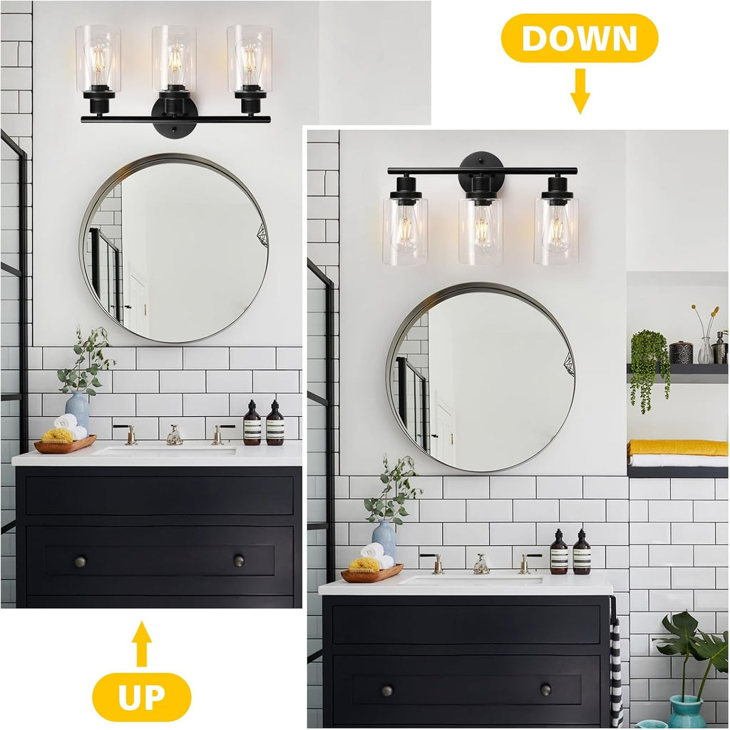 Modern Black 3‑Light Bathroom Vanity Wall Lamp
