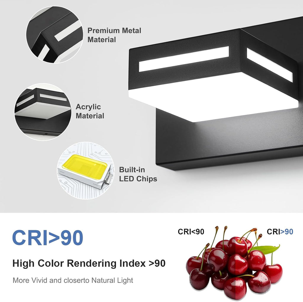 Matte Black 3‑Light LED Bathroom Vanity Light