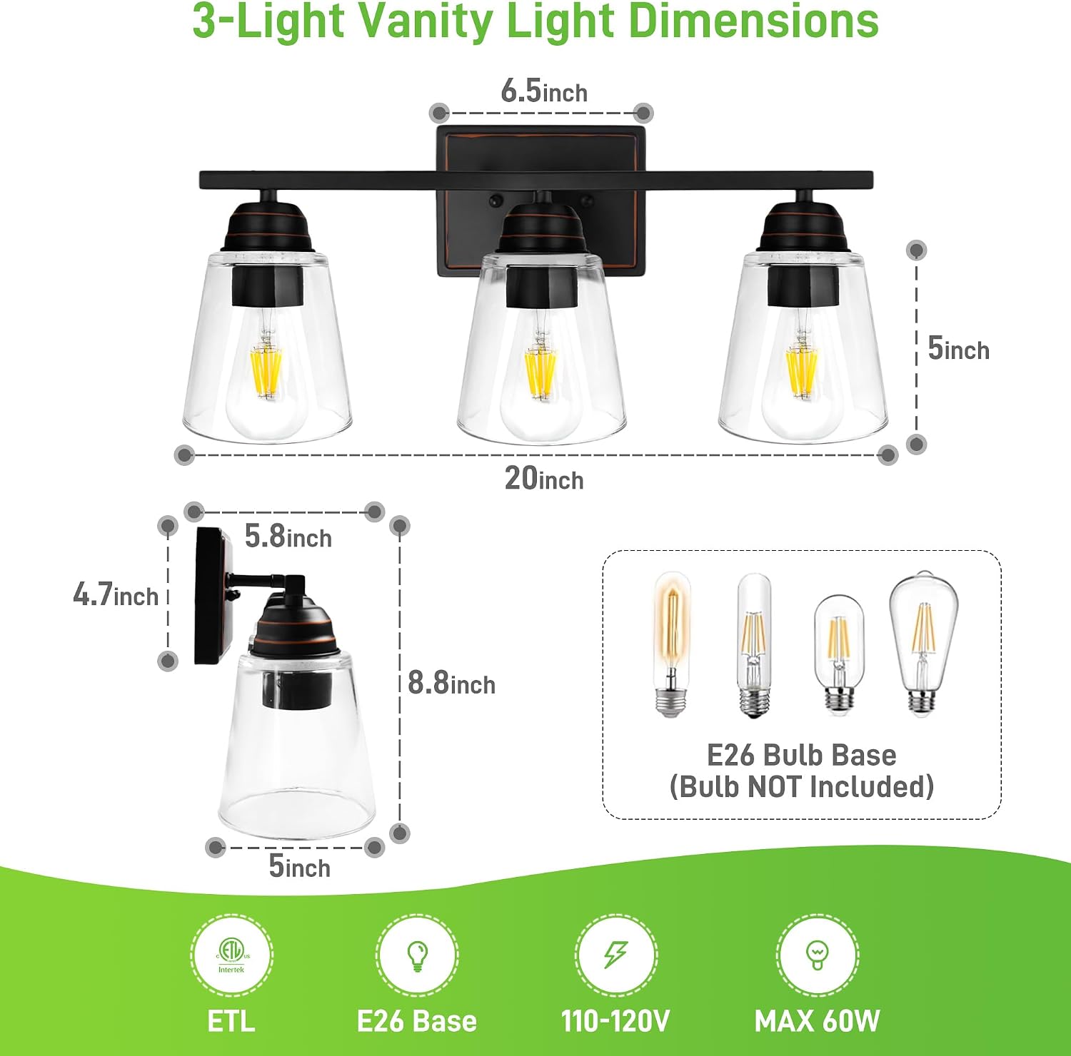 3‑Light Bathroom Vanity Light Accessory Set