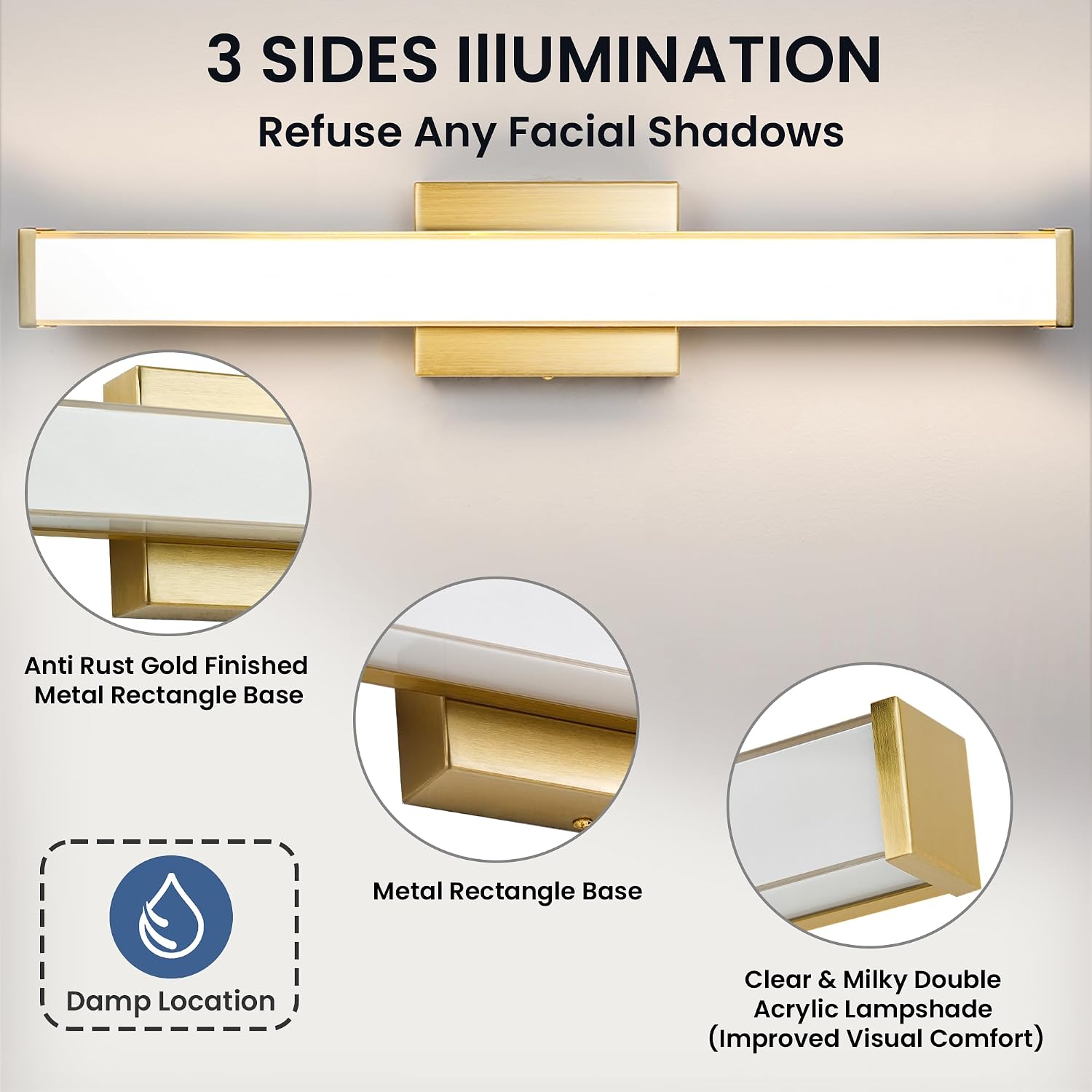 Golden Dimmable LED Bathroom Vanity Light Bar