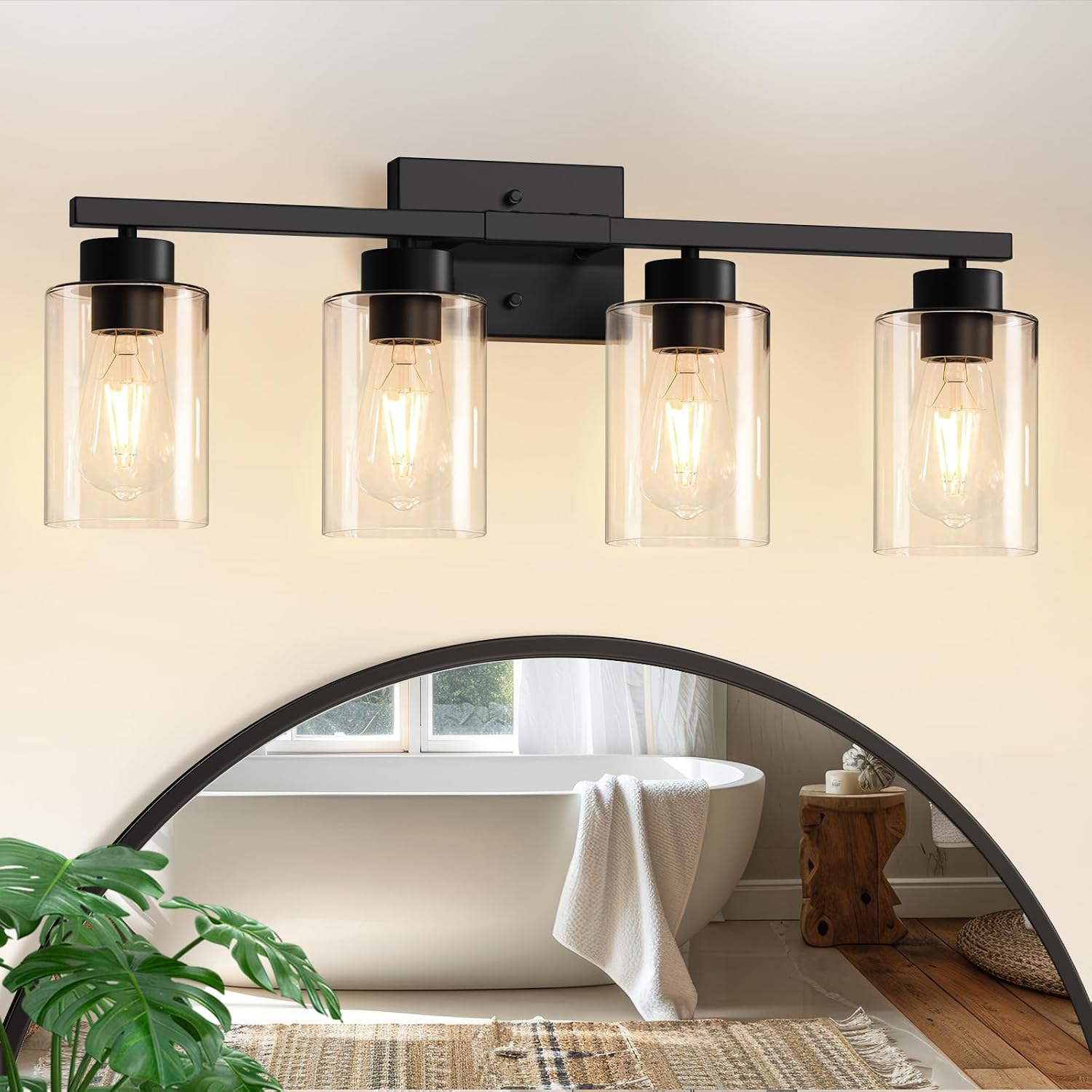 Modern 4‑Light Black Bathroom Vanity Wall Sconce