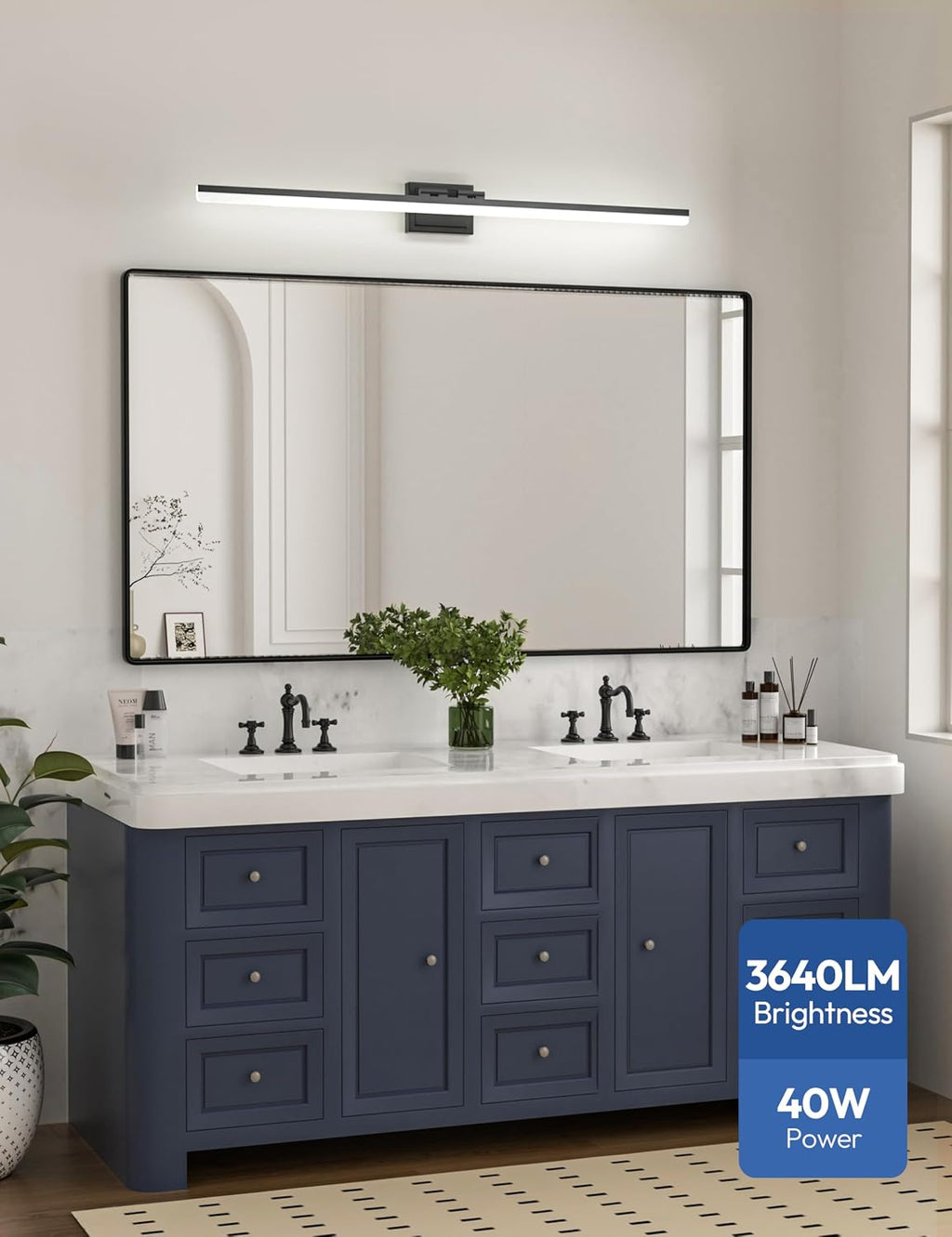 Dimmable LED Black Bathroom Vanity Light Bar