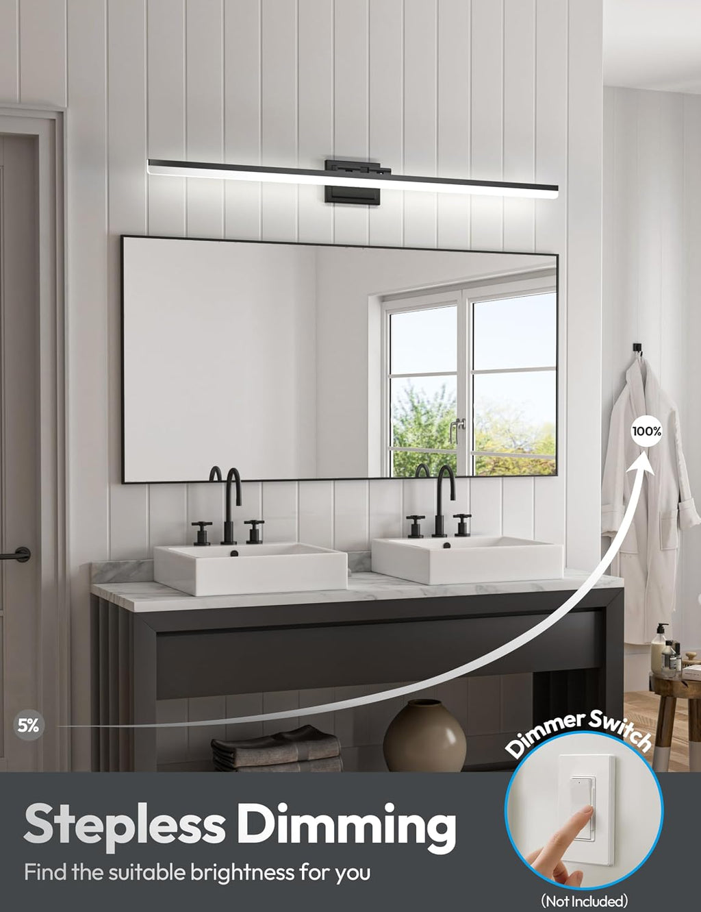 Dimmable LED Black Bathroom Vanity Light Bar