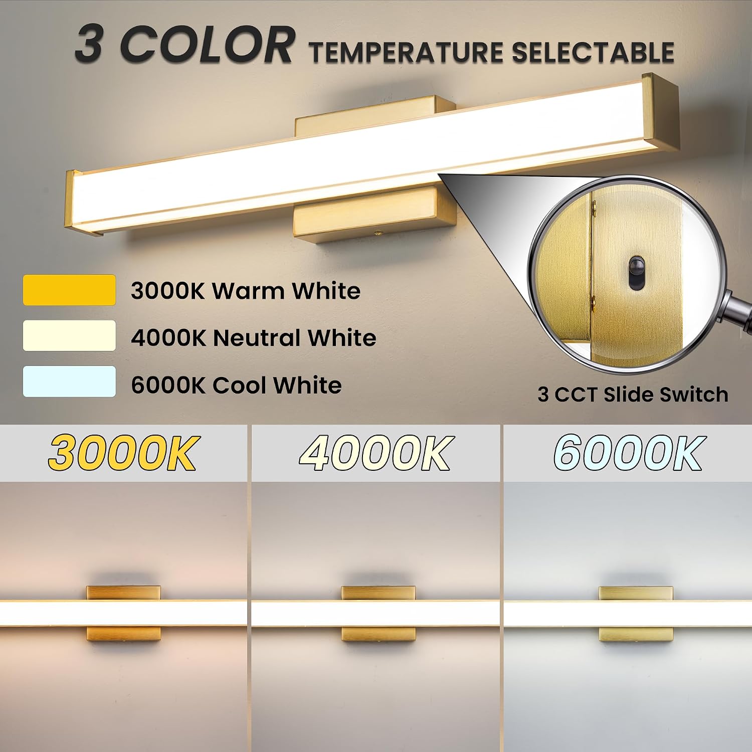 Golden Dimmable LED Bathroom Vanity Light Bar