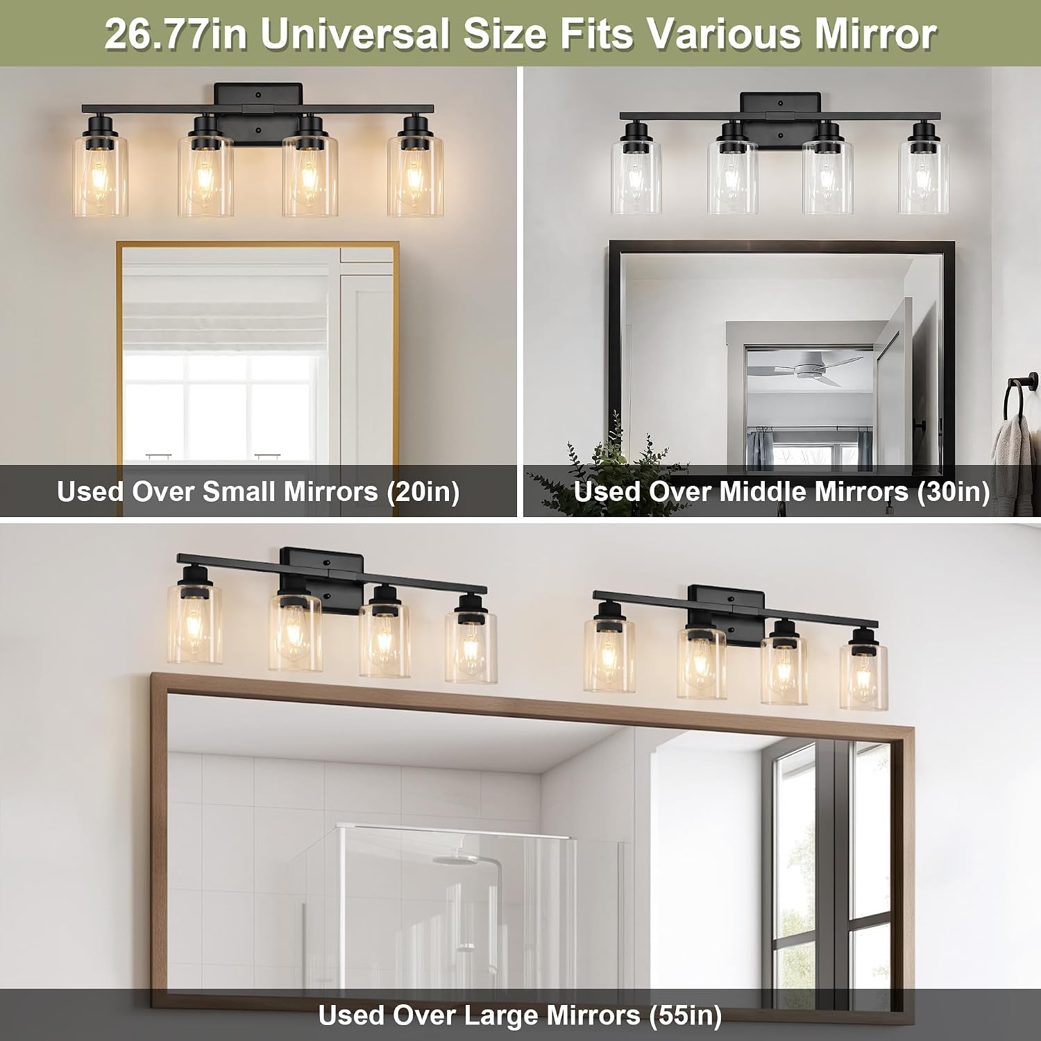 Black 4‑Light Bathroom Vanity Wall Light Fixtures