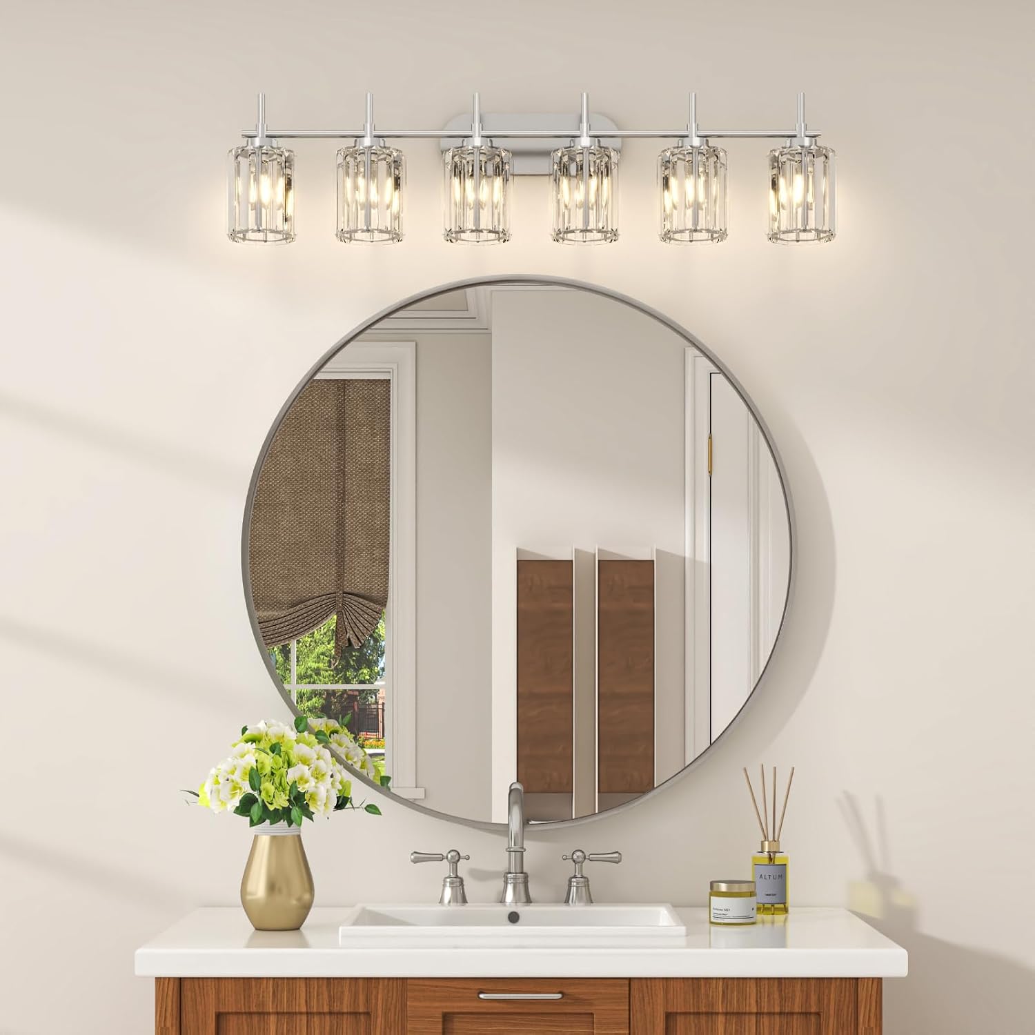 Nickel 6‑Light Bathroom Vanity Wall Light Fixture