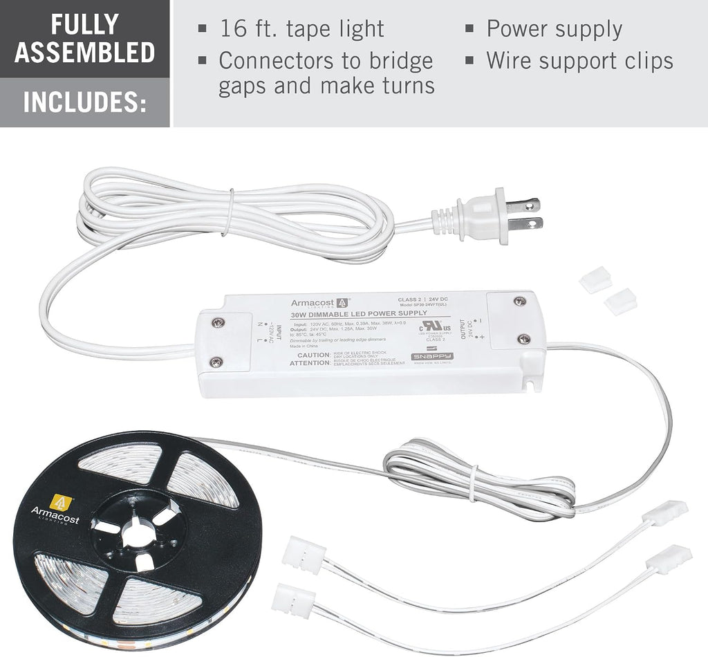 Dimmable Warm White LED Tape Light Kit