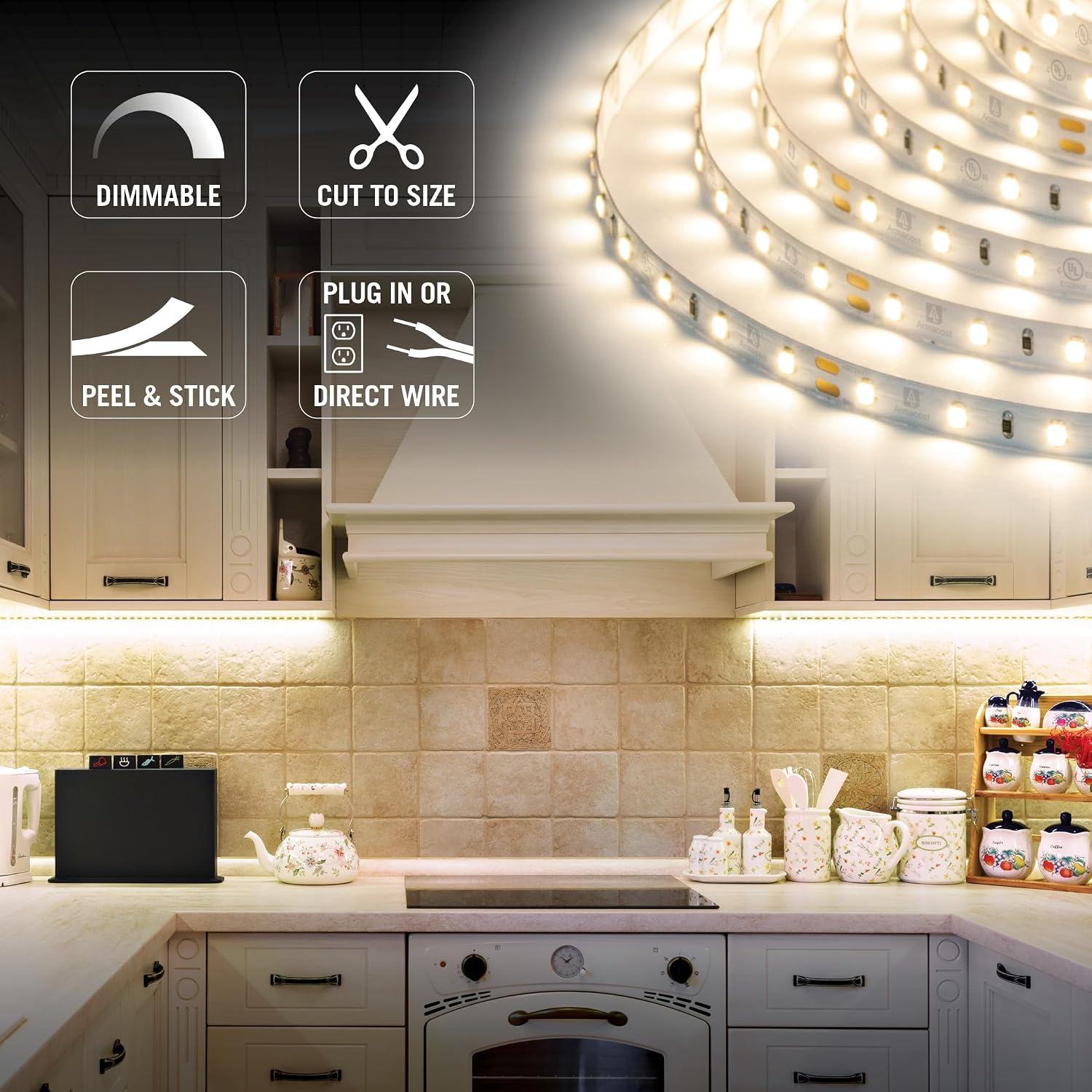 Dimmable Warm White LED Tape Light Kit