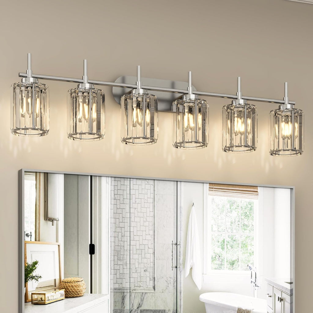 Nickel 6‑Light Bathroom Vanity Wall Light Fixture