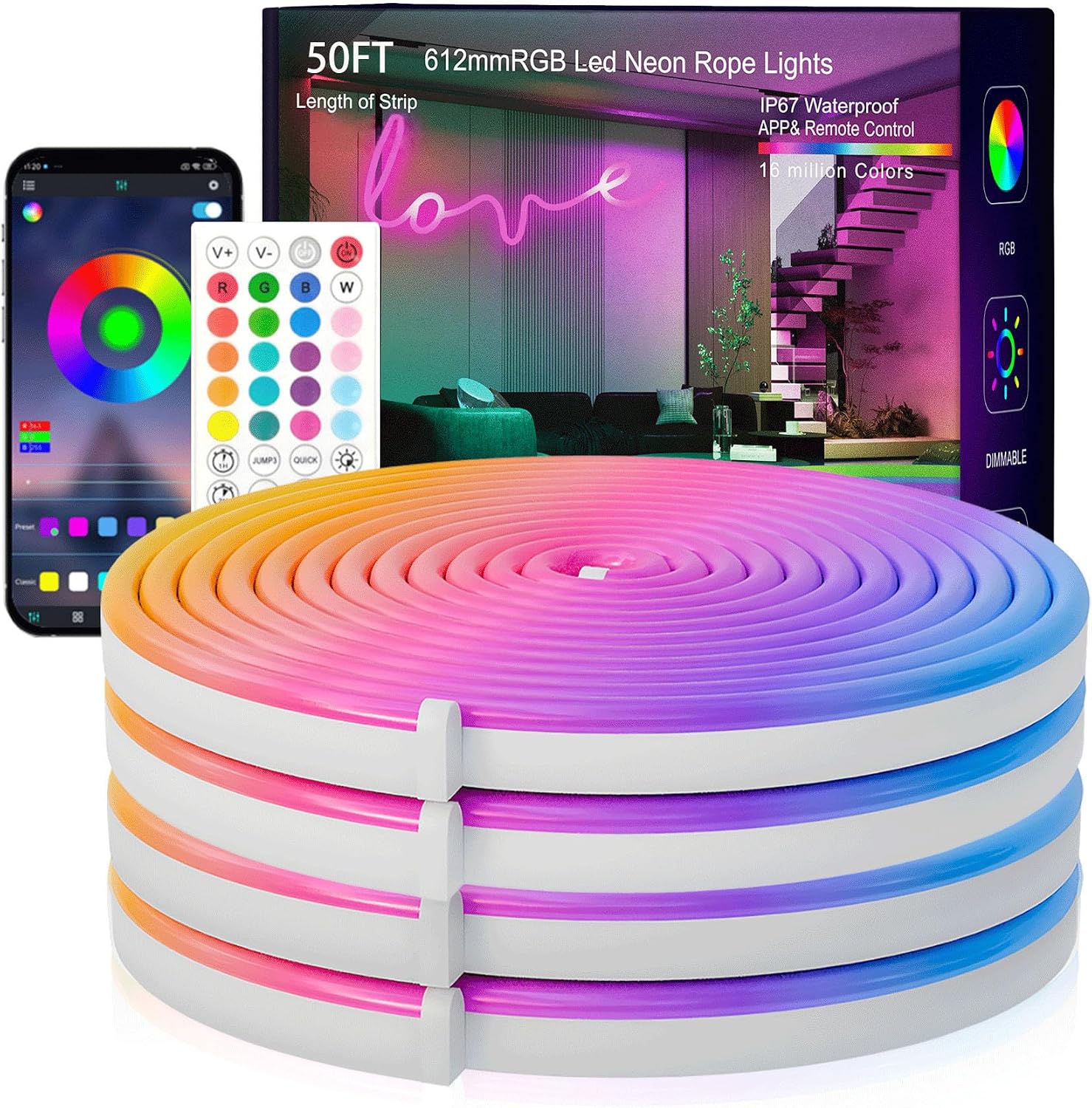 RGB Dimmable Neon LED Rope Lights Strip